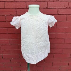 Vintage Pink Lace Trim Dress Infant 12M Embroidered Short Sleeve Smocked Neck